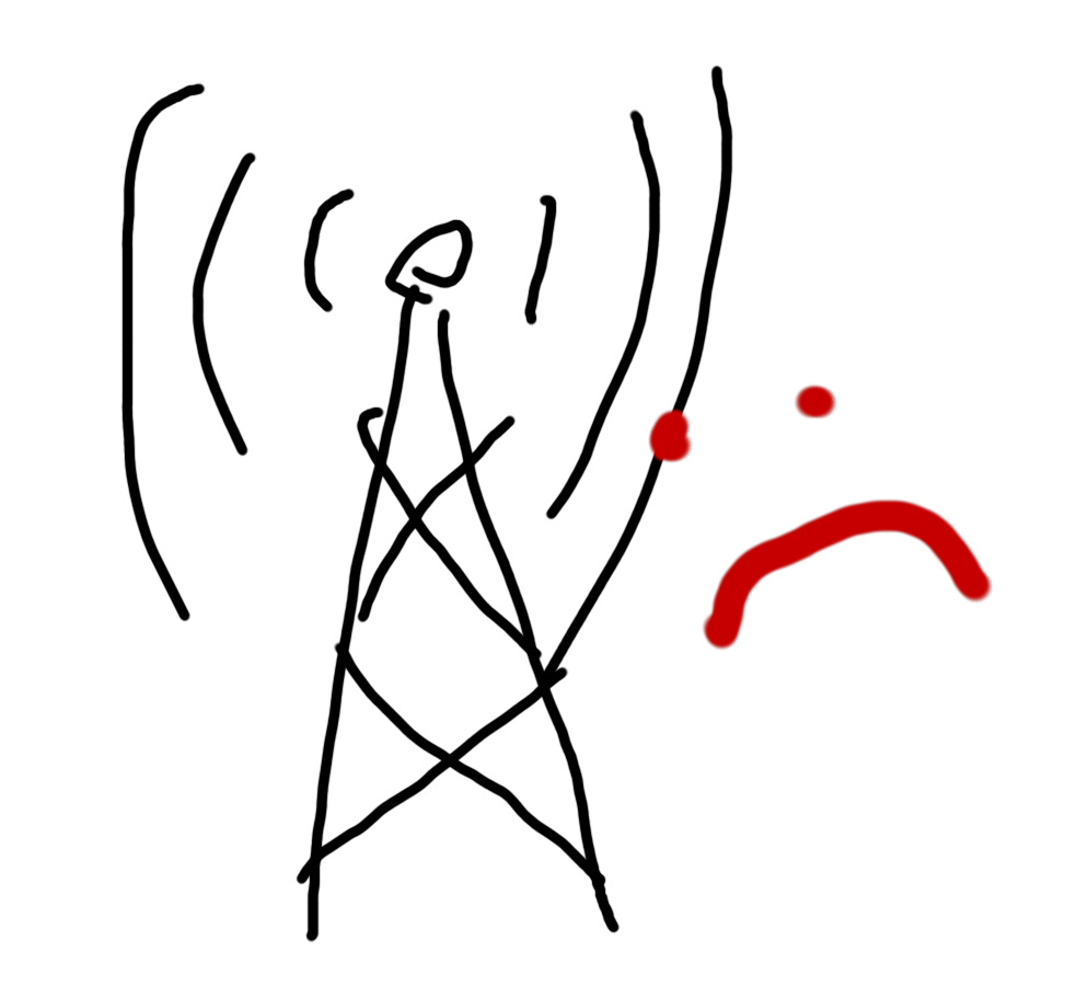 A beautifully drawn antenna with a sad face next to it